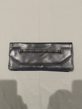 CHI Elite Women’s Gray Silver Envelope Clutch Wallet Purse Gold Studded Snap